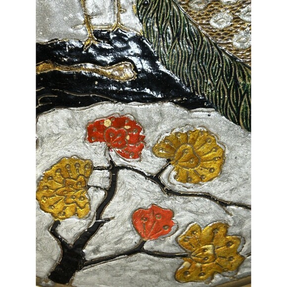 Vintage Cloisonne Enameled Brass Footed Bowl Peacocks & Flowers 9" - Picture 4 of 8